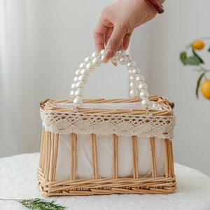 Sac cabas en rotin tressé fait main avec poignée perlée, style vintage, pour femme, idéal pour l'été - Product Image 2