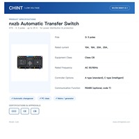 Interrupteur de transfert automatique Chint NXZB Classe CB 3 pôles 10A 16A 20A 25A Double alimentation ATS AC 50/60Hz Équipement de commutation de transfert