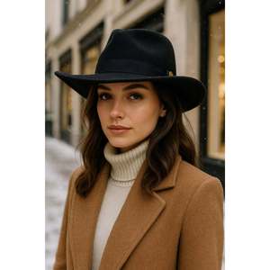 Chapeau Panama en cachemire noir à bordure noire pour femme SPK1149 - SPK1149-BLACK - Product Image 1