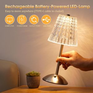 Taşınabilir LED akülü masa lambası 3 renk dokunmatik dim kristal lamba eski altın şarj edilebilir lamba masaüstü gece lambası - Product Image 4