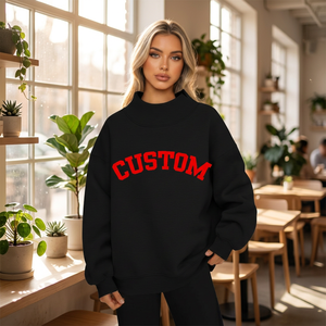 Customize Black Women Oversized <b>Crewneck</b> Sweatshirt Minimalist Drop Shoulder Cozy Custom Letter Print Casual Pullover <b>Sweaters</b> - Product Image 4