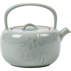 Guanlan Sky Blue Ru Kiln Teapot With Lifting Handle Relief Design Zequan Porcelain Kung Fu <b>Tea</b> <b>Set</b> Single Teapot - Product Image 5