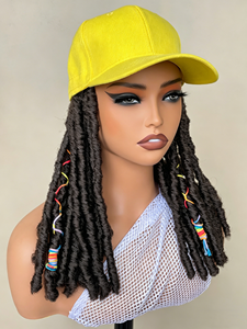 Casquette de baseball tressée de 18 pouces avec <span class=keywords><strong>perruque</strong></span> synthétique, cheveux colorés résistants à la chaleur, perruques chapeau en fibre haute température pour femmes - Product Image 4