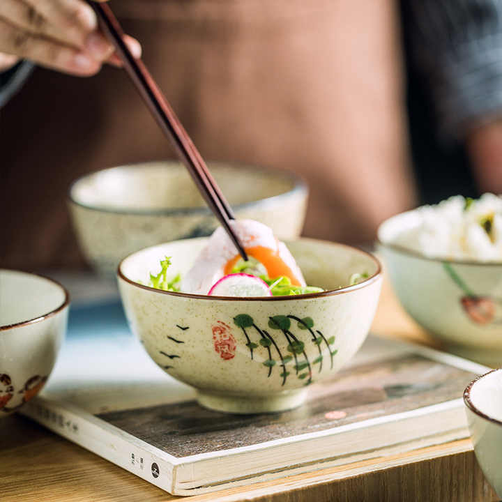 4.5 Inch Ceramic Household Rice Bowl Japanese Retro Restaurant Home Tableware Eating Soup Bowl Matcha Dessert Bowls