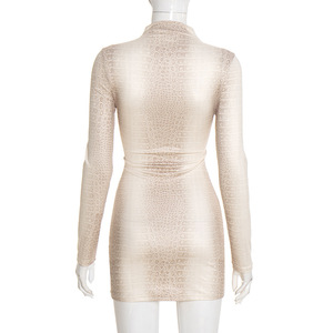 GHY6574 <span class=keywords><strong>Abito</strong></span> <span class=keywords><strong>Invernale</strong></span> da <span class=keywords><strong>Donna</strong></span> Sexy Avvolgente con Collo Alto, Stampa Motivo Serpente, Maniche Lunghe, Vestito Aderente - Product Image 6