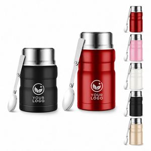 Custom Logo Stainless Steel Vacuum Insulated <b>Food</b> Jar Portable Thermal Lunch Box Soup <b>Thermos</b> with Foldable Spoon - Product Image 1