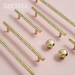 Santaya PVD Gold Brass Handles Kitchen Cabinet Pulls <strong>Bedroom</strong> Wardrobe Drawer <strong>Knobs</strong> Furniture Hammered Handle - Product Image 1