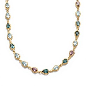 Beautiful S925 <b>Necklace</b> 925 Sterling Silver Gold Plated Tourmaline, Blue Topaz <b>Long</b> Chain Pendant <b>Necklace</b> for Women - Product Image 1