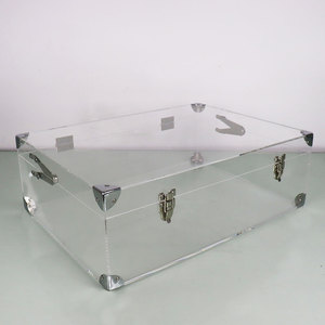 Clair grande taille acrylique stockage Vintage <span class=keywords><strong>coffre</strong></span> <span class=keywords><strong>Table</strong></span> <span class=keywords><strong>coffre</strong></span> décoratif avec couvercle argent métal accessoire vêtements stockage <span class=keywords><strong>coffre</strong></span> boîte - Product Image 4