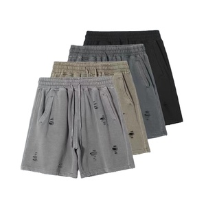 2023 fábrica nueva moda para hombre lavado Vintage agujeros <span class=keywords><strong>rotos</strong></span> corte Casual suelto francés Terry <span class=keywords><strong>pantalones</strong></span> <span class=keywords><strong>cortos</strong></span> en blanco - Product Image 1