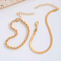 Lot de 2 chaînes tendance en or, type corde et chevrons, avec fermoir mousqueton réglable et rallonge, pour chevillères ou bracelets - Cadeau