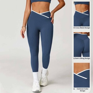 Leggings de yoga personalizados al por mayor para mujer, con cintura en V, efecto segunda piel, bloques de color, control de abdomen, pantalones deportivos ajustados para entrenamiento. - Product Image 4
