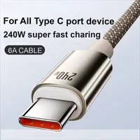 Kabel Pengisian Cepat USB Type-C 240W 6A dengan Desain Anyaman untuk Ponsel, Laptop, Kamera, Pemindai Barcode & Printer