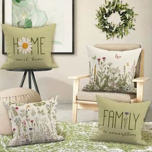 4 Pcs Set Spring Vintage Floral <b>Pillow</b> Green Pillowcase Home Farmhouse Cushion <b>Cover</b> Suitable for Living Room <b>Sofa</b> - Product Image 2
