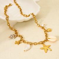 Étanche Océan Série Pendentif Bijoux En Acier Inoxydable Perle Shell Conque Étoile De Mer Charmes Collier pour Femmes