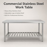 Plan de travail en acier inoxydable de qualité industrielle, table de travail de cuisine avec structure robuste pour la restauration, le service alimentaire