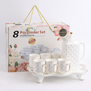 Service à thé en céramique de luxe de haute qualité au design occidental, 8 pièces, théière et tasses avec plateau, ensemble de théière et tasses en porcelaine, thé pour une personne, ensemble de théière - Product Image 2