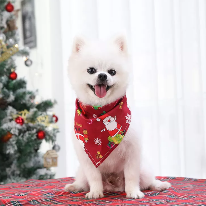 Dog Christmas Cotton Printed Pet Scarf Dress Up Triangle Saliva Towel Cat Bib Decoration