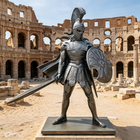 Statue de guerrier grec en bronze grandeur nature, célèbre œuvre d'art extérieure en métal, statue de chevalier templier avec armure et épées