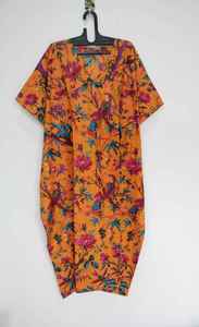 Indian Handmade Cotton Boho <b>Kaftan</b> Bird Print Quick Dry <b>Beach</b> Cover up Comfortable Regular Fit Summer Dress for Women - Product Image 2