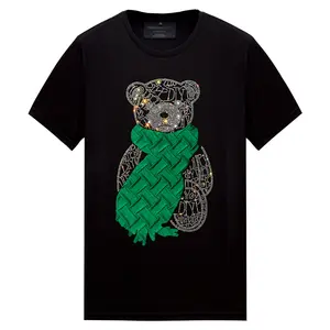 Camiseta con estampado de logotipo de diamantes de imitación para hombre, camisa de manga corta, 100% algodón, personalizada