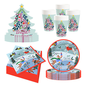 DAMAI Christmas Disposable Dessert Plates Xmas Christmas Tree Shaped Paper Plate Cups Napkins for Christmas Outdoor Decorations - Product Image 6
