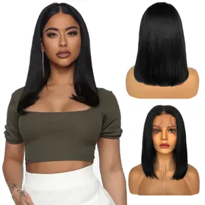 Cheap Real 100% Brazilian Human Hair Wig Wholesale Short Bob Wig Lace Front Virgin Hair Transparent HD Lace Wig