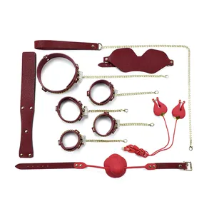 Bondage Gear Genuine Leather Restraint Kits 6 Piece set Intermediate BDSM Erotic Play Kits Sex Toys For Couples