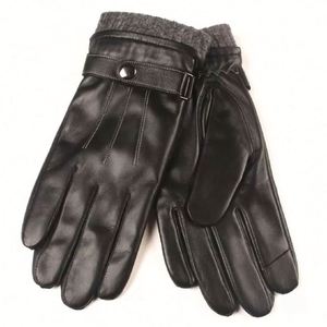 Gants d'hiver pour hommes en cuir de mouton noir, écran tactile, chauds - Product Image 5