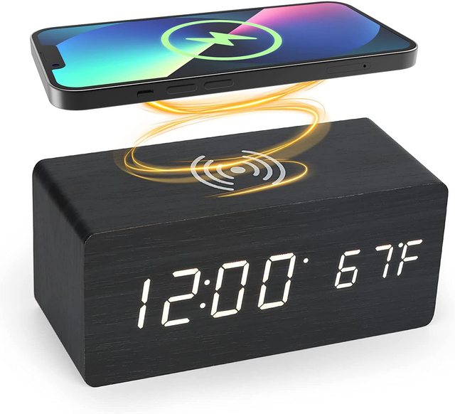 Adjustable Brightness LED Wooden Digital Desk Alarm Clock with Calendars for Back to School Wood Table Clock