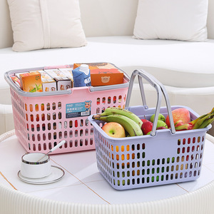 Panier de rangement portable en plastique rectangulaire avec poignées pour l'organisation et le stockage, emballage multicolore - Product Image 4
