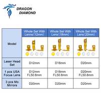 Tête laser complète Dragon Diamond K40 pour pièces métalliques, diamètres 12, 18, 20 mm avec lentille de focalisation et lentille miroir pour équipements