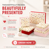Boîte cadeau en papier recyclé à imprimé cœur mat multi-tailles avec couvercle rigide et nœud en ruban pour la Saint-Valentin, les mariages, les anniversaires