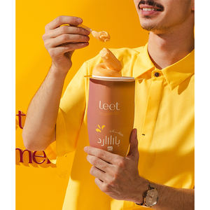 Gobelet en papier personnalisé avec logo, nouveau et unique, pour sorbet, semifreddo, gelato, crème glacée, avec manchon conique allongé spécial anti-goutte - Product Image 1