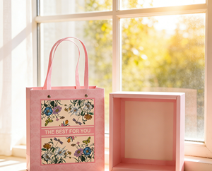 Caja de Regalo Floral Ecológica Cuadrada Rosa con Bolso a Juego, Hecha de Cartón Blanco, Fresca y Elegante, para Regalos Empresariales y Festivos - Product Image 3