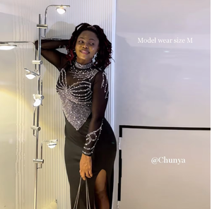 เดรสงานพรอมเซ็กซี่นางเงือกแขนยาวผ้าตาข่ายผ่าสูงชุดราตรีงานปาร์ตี้ตอนเย็น - Product Image 2