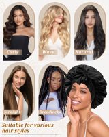 Bonnet en satin de soie personnalisé pour dormir, bonnets pour femmes noires, bonnet de nuit large et doux avec large bande pour cheveux bouclés