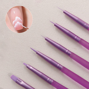 Pinceaux à ongles ronds plats pour nail art, manche violet, poils en nylon durables, pour la décoration et la peinture des ongles, ensemble de pinceaux de manucure - Product Image 4