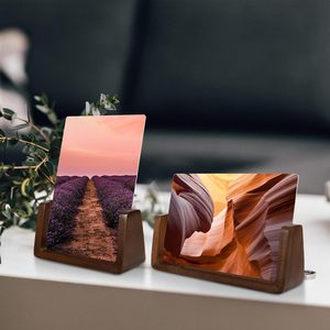 Wholesale Custom Tabletop Display U-Shape 4x6inch Picture Solid <b>Acrylic</b> Wood Photo <b>Frame</b> With Wooden Base - Product Image 4