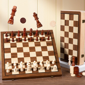 Jeu d'échecs magnétique en bois de noyer double face de haute qualité, noir, pliable, deux-en-un, écologique, unisexe, approuvé CPC CE - Product Image 3