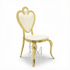 Chaise de réception de mariage en acier inoxydable doré Clover Heart Back avec coussin blanc pour salles de banquet – Vente en gros de sièges - Product Image 3
