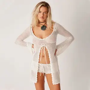 2024 Hot Sale Lace Hollow Crochet Swimsuit Cover Ups Bathing Suit Beachwear Tunic beach dress