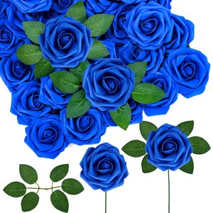 Vente en gros 50 pièces/boîte de fleurs artificielles <span class=keywords><strong>bleu</strong></span> royal rose décoration de la maison roses artificielles bouquet de fleurs - Product Image 2