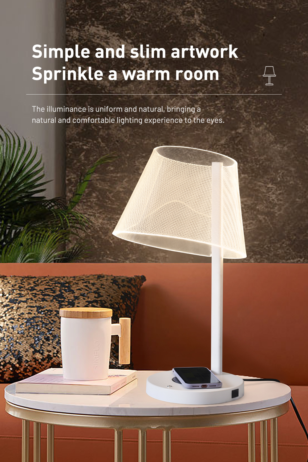 Dimmable 9w Bed Side Wireless Charging Table Lamp With Usb Charging Port