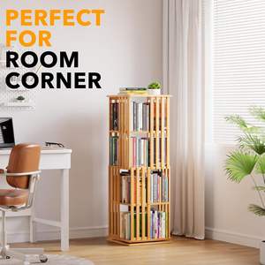 Librería Giratoria de Bambú con Rotación de 360 Grados, Fácil Acceso, Ideal para la Sala de Estar, Almacenamiento de Libros - Product Image 3