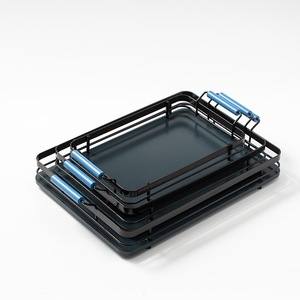 <b>Tea</b> <b>Tray</b> Rectangular Wrought Iron Handle Bamboo Wood Serving <b>Tray</b> For Restaurant Hotel Use - Product Image 5