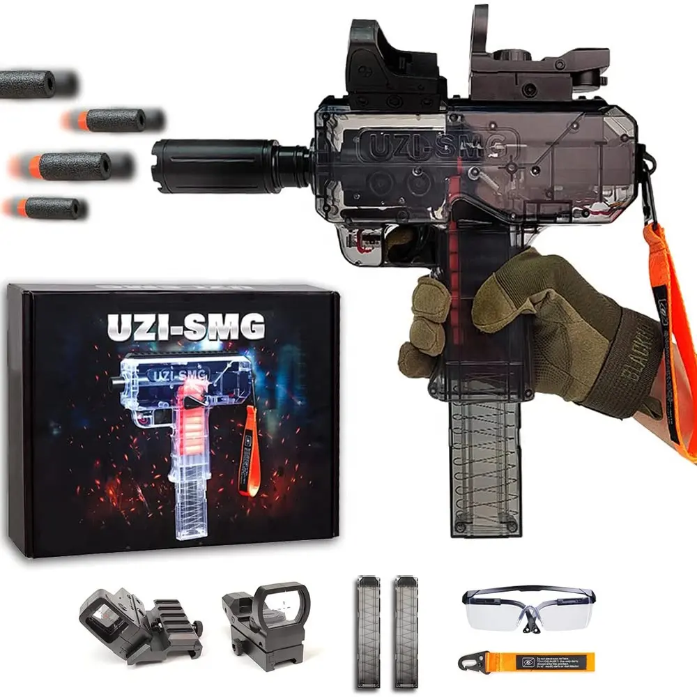 장난감 총 Uzi-SMG 소프트 총알 3 색 24 총알 전기 블래스터 총 장난감 자동 슈팅 게임 성인