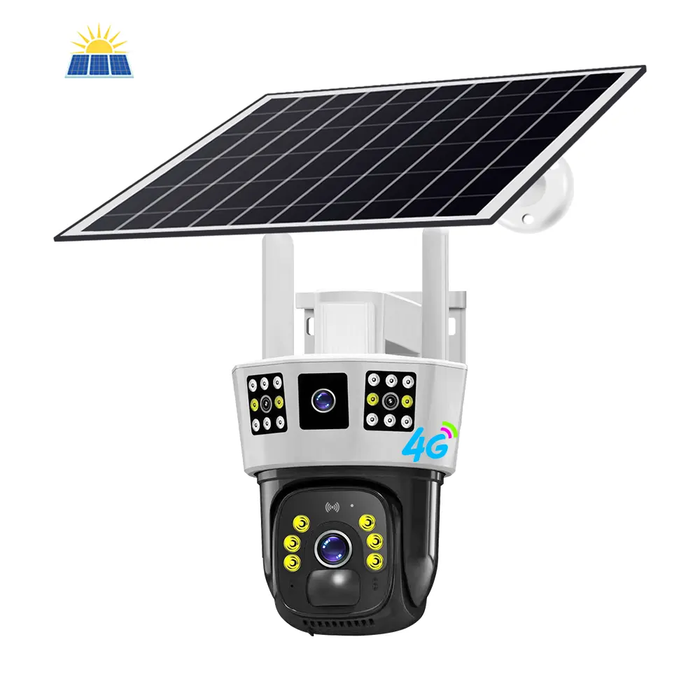 V380 nueva lente Dual 3 pantalla 4MP 4G tarjeta Sim batería solar sistema de cámara de seguridad CCTV PTZ cámara de red