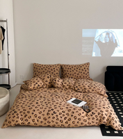 Housse de couette moderne en tricot imprimé léopard, taille Queen, en coton à fibres longues, écologique, 100 fils/cm², avec fermeture éclair et attaches