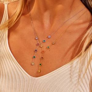 Оптовая продажа: Длинное многослойное Y-образное колье из нержавеющей стали с разноцветными цирконами для женщин, в стиле INS, роскошное, эффектное - Product Image 2